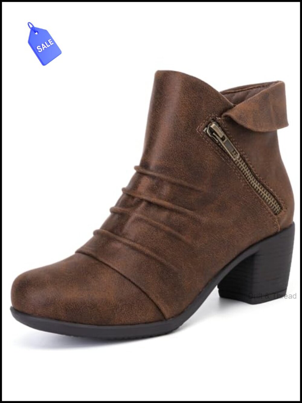 Microfiber Block Heel Ankle Booties With Thick Lug Sole